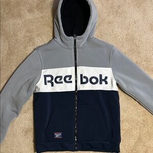 Reebok Gray, White & Navy Colorblock Fleece Hooded Jacket
